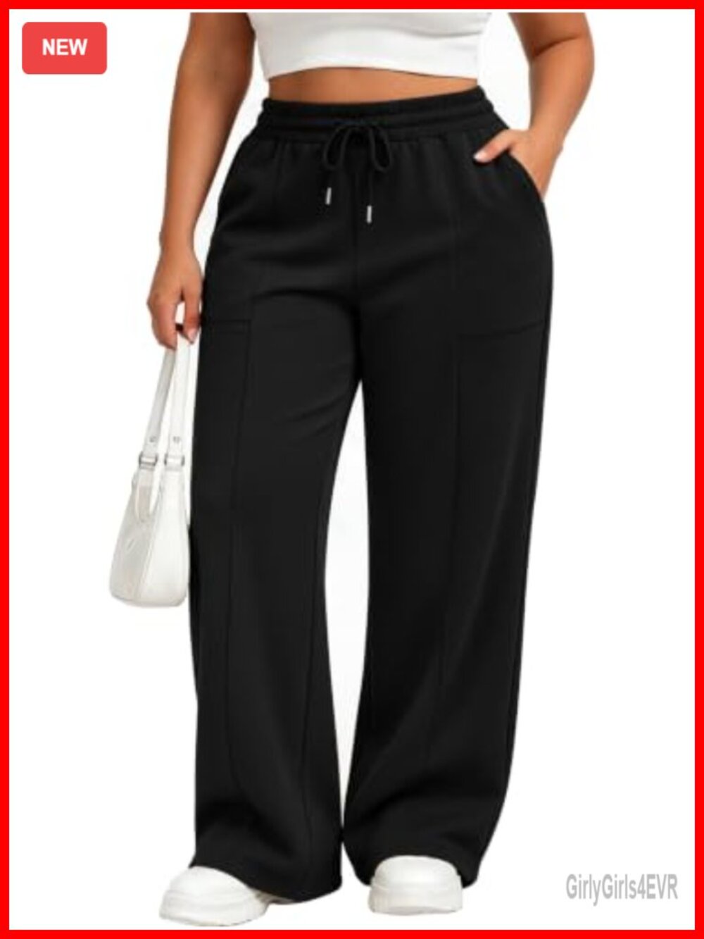 Wide Leg High Waisted Plus Size Sweatpants Rayon Blend Drawstring Pockets